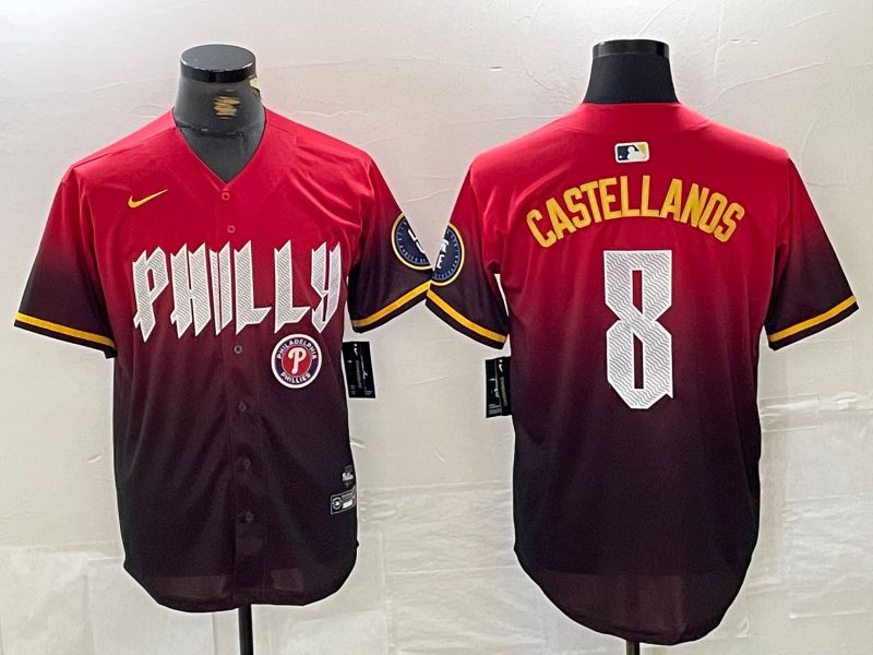 Men Philadelphia Phillies 8 Castellanos Red City Edition Nike 2024 MLB Jersey style 4